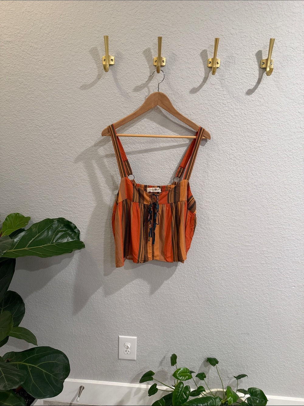 NATURAL LIFE Orange & Brown Striped Tie-Front Tank